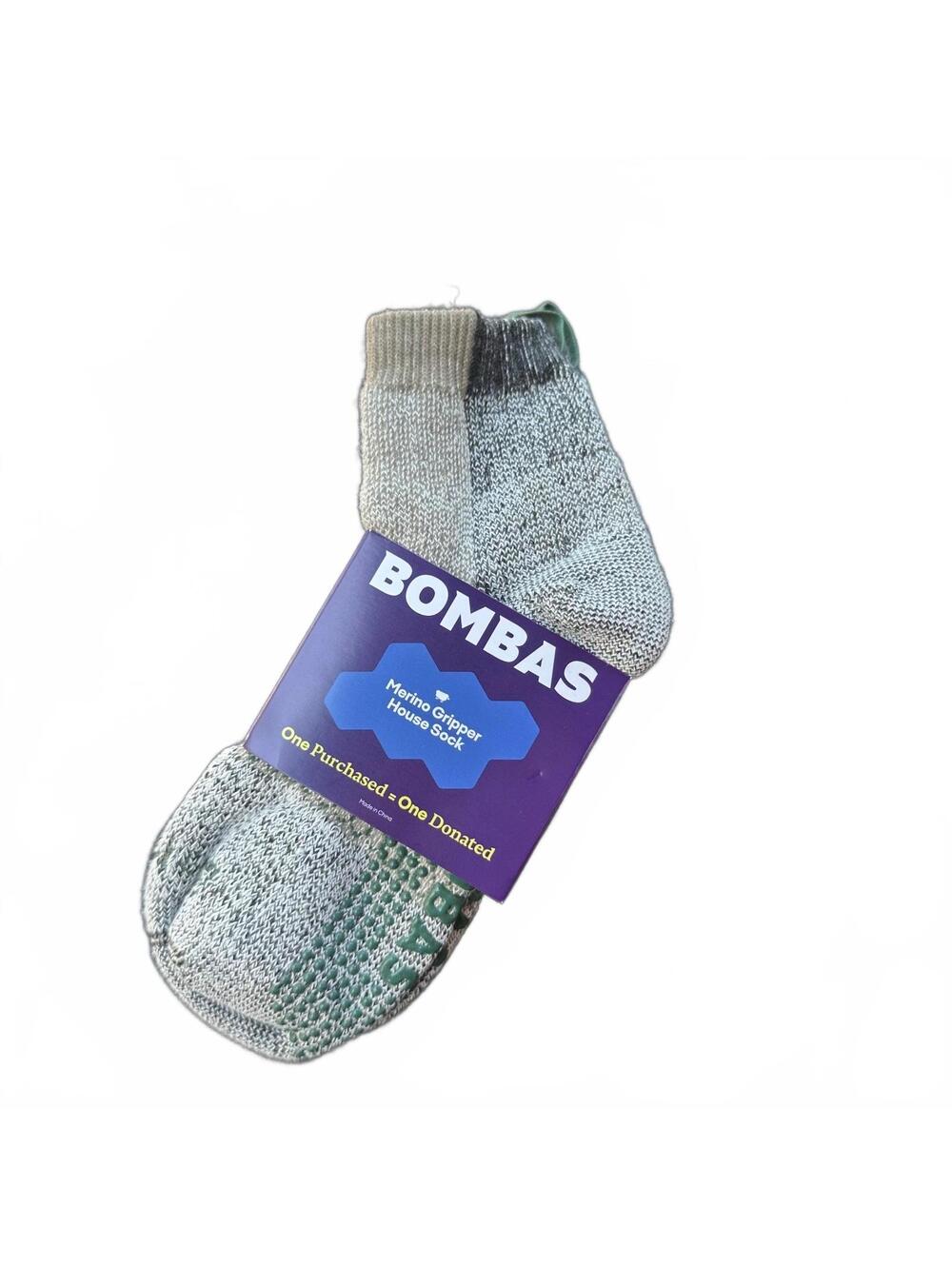 Bombas Ultra-Heavyweight Merino Wool Gripper House Socks Medium NWT Grey/White